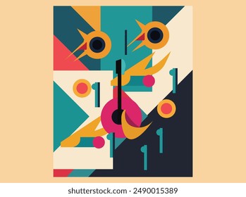 Discover our abstract geometric composition music logo vector, designed to symbolize rhythm and creativity. Featuring dynamic shapes and vibrant colors, perfect for music festivals, bands, and G