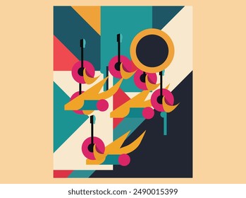 Discover our abstract geometric composition music logo vector, designed to symbolize rhythm and creativity. Featuring dynamic shapes and vibrant colors, perfect for music festivals, bands, M
