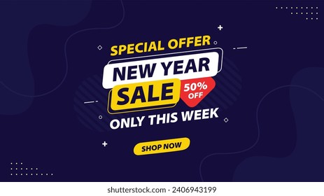 "Discover our Dark Purple New Year Sale banner template—unveiling exclusive offers! Engage customers with this captivating design, setting the stage for a stylish and rewarding shopping experience as 