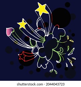 Discover our decorative abstract pattern! Hand-drawn splashes, clouds, hearts, and stars create a visually captivating design. Ideal for artistic projects, backgrounds, and creative visual content.