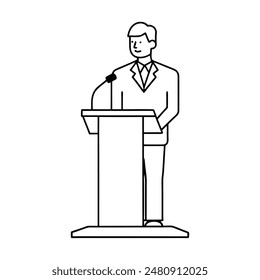 Discover our dynamic one line art illustration of a young presidential candidate campaigning, perfect for adding a modern and political touch to your digital design projects.