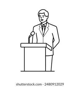Discover our dynamic one line art illustration of a young presidential candidate campaigning, perfect for adding a modern and political touch to your digital design projects.