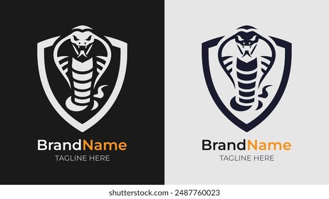 Discover our elegant monochrome cobra logos, perfectly encased in a shield design. Ideal for businesses seeking a sleek, professional look