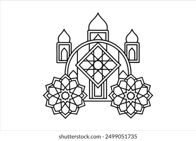 Discover our "Islamic Ornament Geometric Art vector illustration," featuring an intricate geometric design in an Islamic style. Perfect for tile designs, digital art, and cultural decorations.