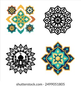 Discover our "Islamic Ornament Geometric Art vector illustration," featuring an intricate geometric design in an Islamic style. Perfect for tile designs, digital art, and cultural decorations.