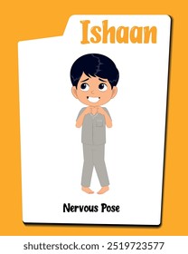 Descubra nuestro micrositio con Ishaan, un personaje de dibujos animados de niño nervioso con el pelo negro. Esta colección incluye Ilustraciones vectoriales de Ishaan mostrando varias expresiones ansiosas.
