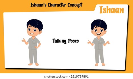 Descubra nuestro microsite que presenta Ishaan, un carácter lindo de la historieta del muchacho con el pelo negro que participa en la conversación. Esta colección incluye Ilustraciones vectoriales de Ishaan hablando animadamente.