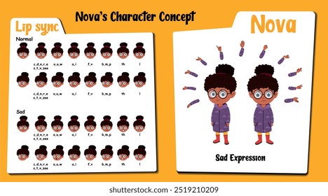 Entdecken Sie unsere Mikroseite mit Nova, einer traurigen afrikanischen Girl-Comic-Figur. Diese Sammlung enthält Vektorgrafiken von Nova in Winterkleidung, die ihre verschiedenen traurigen Ausdrücke und 