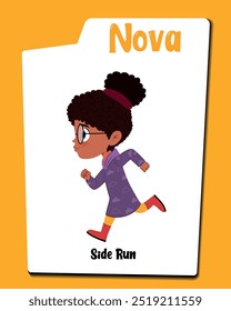 Entdecken Sie unsere Microsite mit Nova, einer afrikanischen Girl-Comicfigur, die tatkräftig läuft. Diese Kollektion enthält Vektorgrafiken von Nova in Winterkleidung, die ihre dynamische Bewegung einfangen