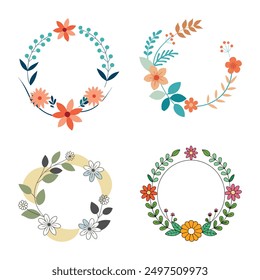 Discover our "Round Floral Greeting Card Vector Illustration," featuring beautiful botanical elements in a circular frame.