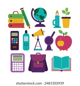 Discover our set of school supplies silhouette vector illustrations on a white background - perfect for educational designs and creative projects.