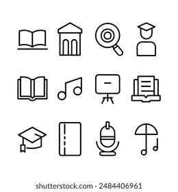 Discover our set of small education line icons with detailed vector illustrations - ideal for enhancing any educational project or presentation.