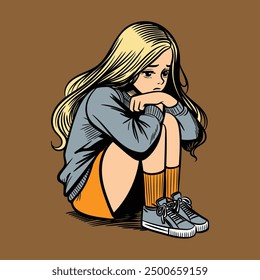 Discover our vector illustrations capturing the raw emotions of teenagers experiencing sadness. Ideal for mental health illustrations, blogs, and articles.