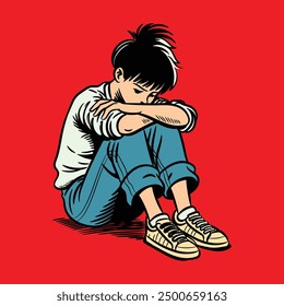 Discover our vector illustrations capturing the raw emotions of teenagers experiencing sadness. Ideal for mental health illustrations, blogs, and articles.