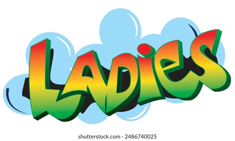 Discover our vibrant graffiti vector of the word 'Ladies' in Rastafari colors. Perfect for t-shirt designs, party decor, posters, and digital art to add bold, cultural flair