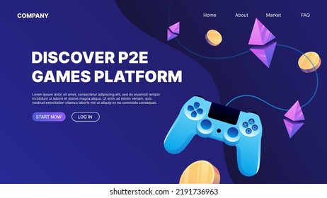 Descubre Play to Earn Games Platform. Página de inicio del sitio web. Ilustración del vector