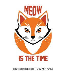 Discover the playful 'Meow is the Time' t-shirt design, featuring a whimsical cat vector illustration. Perfect for cat lovers, this stylish and trendy design is a must-have!