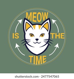 Discover the playful 'Meow is the Time' t-shirt design, featuring a whimsical cat vector illustration. Perfect for cat lovers, this stylish and trendy design is a must-have!