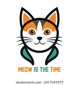 Discover the playful 'Meow is the Time' t-shirt design, featuring a whimsical cat vector illustration. Perfect for cat lovers, this stylish and trendy design is a must-have!