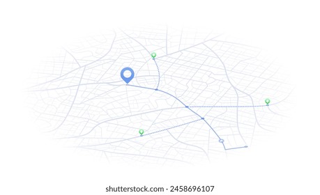 Discover POI location along the route. Online Gps tracking navigation journey on vehicle. Isometric view on map. Vector illustration.