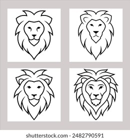 Discover a premium set of lion head line art silhouette vector illustrations perfect for graphic design, tattoos, logos, and more. This versatile collection captures the majestic and fierce essence 