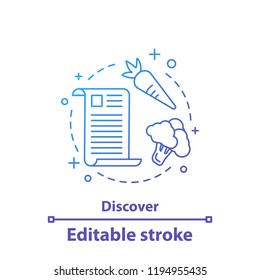 Discover recipe concept icon. Choosing ingredients idea thin line illustration. Cooking. Vector isolated outline drawing. Editable stroke
