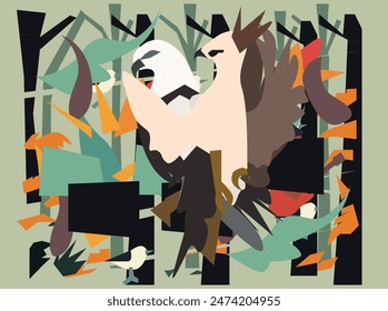 Discover the serene beauty of forest birds in this captivating illustration. Vibrant colors and intricate details bring the birds to life, nestled in their lush forest habitat. Perfect seven