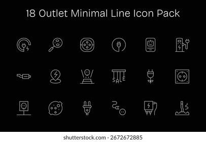Descubra un conjunto de 18 iconos de Minimal Line diseñados para el tema Outlet, ideales para proyectos de UI UX modernos.