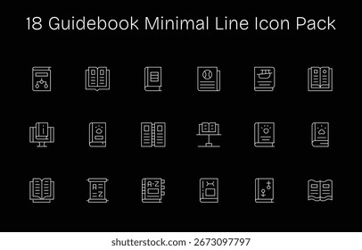Descubra um conjunto de 18 ícones de Linha Mínima criados para o tema Guidebook, ideal para projetos modernos de interface do usuário.