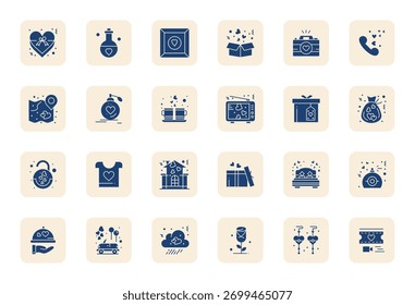 Discover a set of 24 Filled vector icons crafted for the Romantic theme, featuring 64x64 Editable designs ideal for modern UI UX projects.