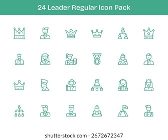 Descubra un conjunto de 24 iconos de contorno regular diseñados para el tema de líder, ideal para proyectos de UI UX modernos.