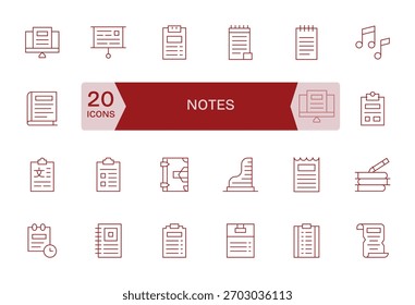Entdecken Sie eine Reihe von 24 Thin Line Icons für das Notes-Thema, ideal für moderne UI-UX-Projekte.
