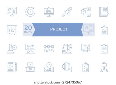 Discover a set of 24 Thin Line icons crafted for the Project theme, ideal for modern UI-UX projects.