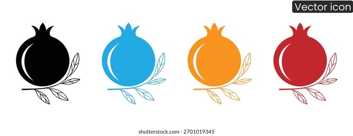 Discover a set of striking pomegranate icons in bold colors, ideal for health food brands, juice companies, and wellness sites. Elevate your designs