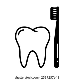 Discover a simple and modern set of icons featuring a toothbrush and a tooth, perfect for dental care and hygiene themes. Ideal for educational materials.