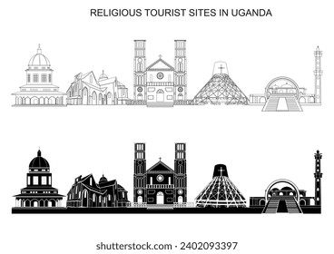 Discover the soulful beauty of Uganda's religious tourist sites with our captivating vector clipart silhouette. Immerse yourself in the enchanting Kampala skyline, a perfect blend of spirituality and 