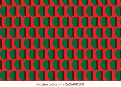 Discover a striking geometric design with red and green semi-circles arranged in a repetitive pattern. Ideal for modern art enthusiasts and designers.