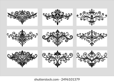 Discover a stunning bundle of vintage calligraphic ornate decoration elements, perfect for enhancing your designs with classic elegance and intricate detail