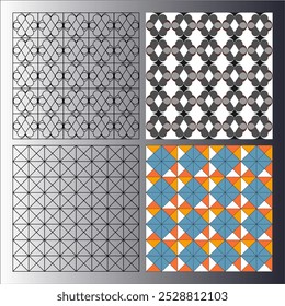 "Discover a stunning set of 4 geometric abstract pattern designs, perfect for modern projects. These high-quality EPS files feature bold shapes and vibrant colours, ideal for web design.