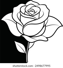 Discover the stunning silhouette vector image of rose on attractive black and white background Perfect rose vector graphics to enhance your design ideal for digital and print projects.