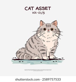 Discover a tabby cat illustration in hand-drawn doodle style. Minimalist simple line vector design in EPS format, perfect for pet art, branding, prints, and creative projects. Cute, modern Stock