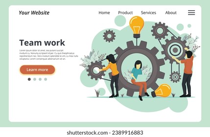 Discover teamwork's essence: characters connect puzzle elements, symbolizing cooperation's strength and unified force for business goals in flat design vector