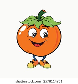 Discover this charming and amusing illustration of a funny persimmon fruit isolated on a clean white background. Ideal for children’s designs, food packaging, branding, educational materials, digital 