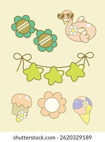 Discover this colorful summer beach object set, perfect for all your creative projects! This vector illustration pack features a wide variety of tropical-themed elements.