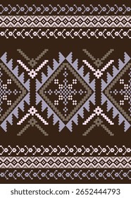 Discover this intricate brown and lilac geometric ethnic pattern. Ideal for textiles, warm backgrounds, or adding a cozy, traditional folk art touch to any design project. 