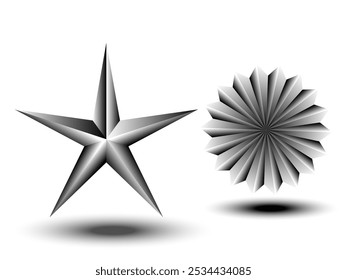 Descubra este conjunto de estrelas 3D isoladas sobre um fundo branco. Perfeito para gráficos de stock, ilustrações e desenhos digitais, estes elementos de estrela realísticos são ideais para projetos de alta qualidade.