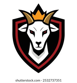 Discover this striking design featuring a close-up of a King Goat head on a shield, perfect for e-sport branding and team logos. This unique line art silhouette captures the essence.