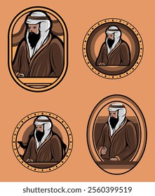 Discover this unique badge design featuring an Arab man with a pack. Perfect for cultural representation, travel enthusiasts, and as a stylish addition to your collection!