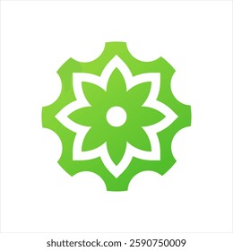 Discover this vector logo that features a symmetrical flower inside a gear. This logo is perfect for any company that needs a logo with natural and mechanical feel.