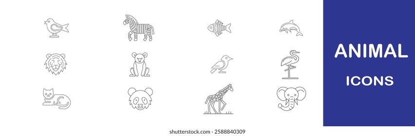 Discover this versatile animal icon set featuring 12 vector-based icons, including animals like lions, birds, elephants, and more. Perfect for websites, apps, and marketing materials, fully scalable.